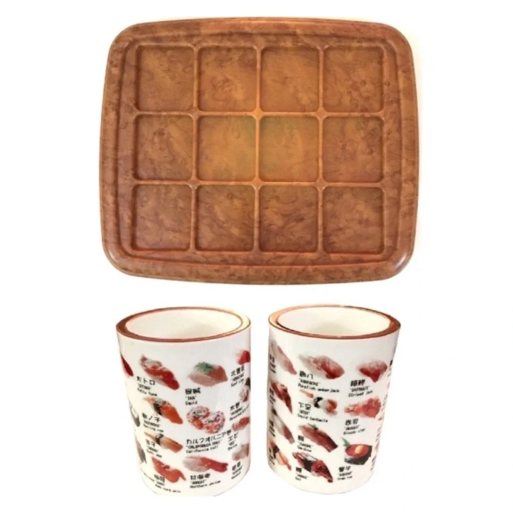 Sushi Menu Graphic Ceramic Mugs with Serving Board